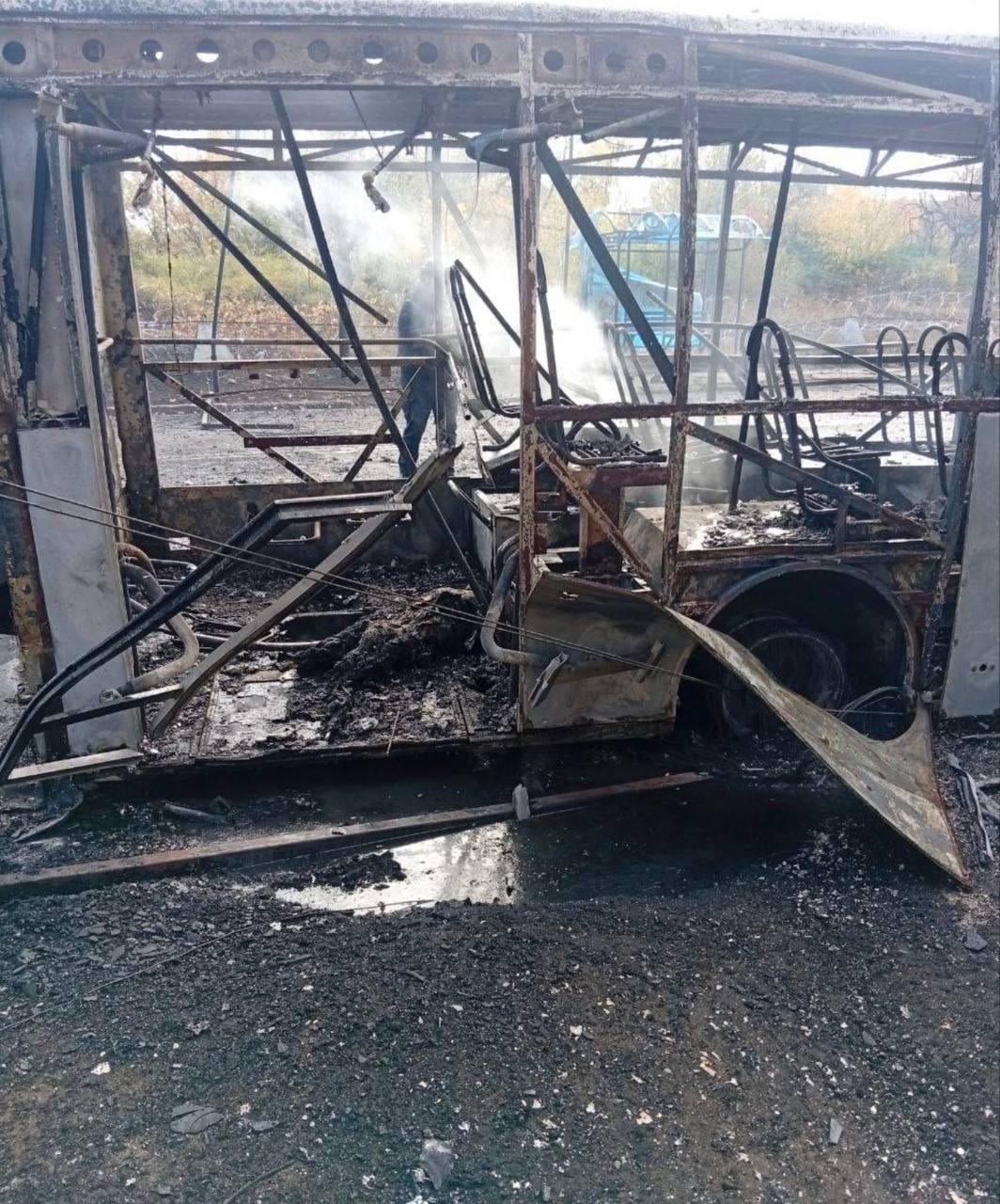 Aftermath of a Russian strike on a civilian bus in Kramatorsk that killed over 30 people.